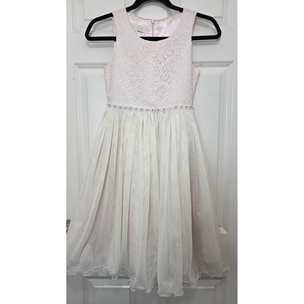 American Princess Dress Girls 12‎ Pink Lace Tulle Rhinestone Flower Girl Formal